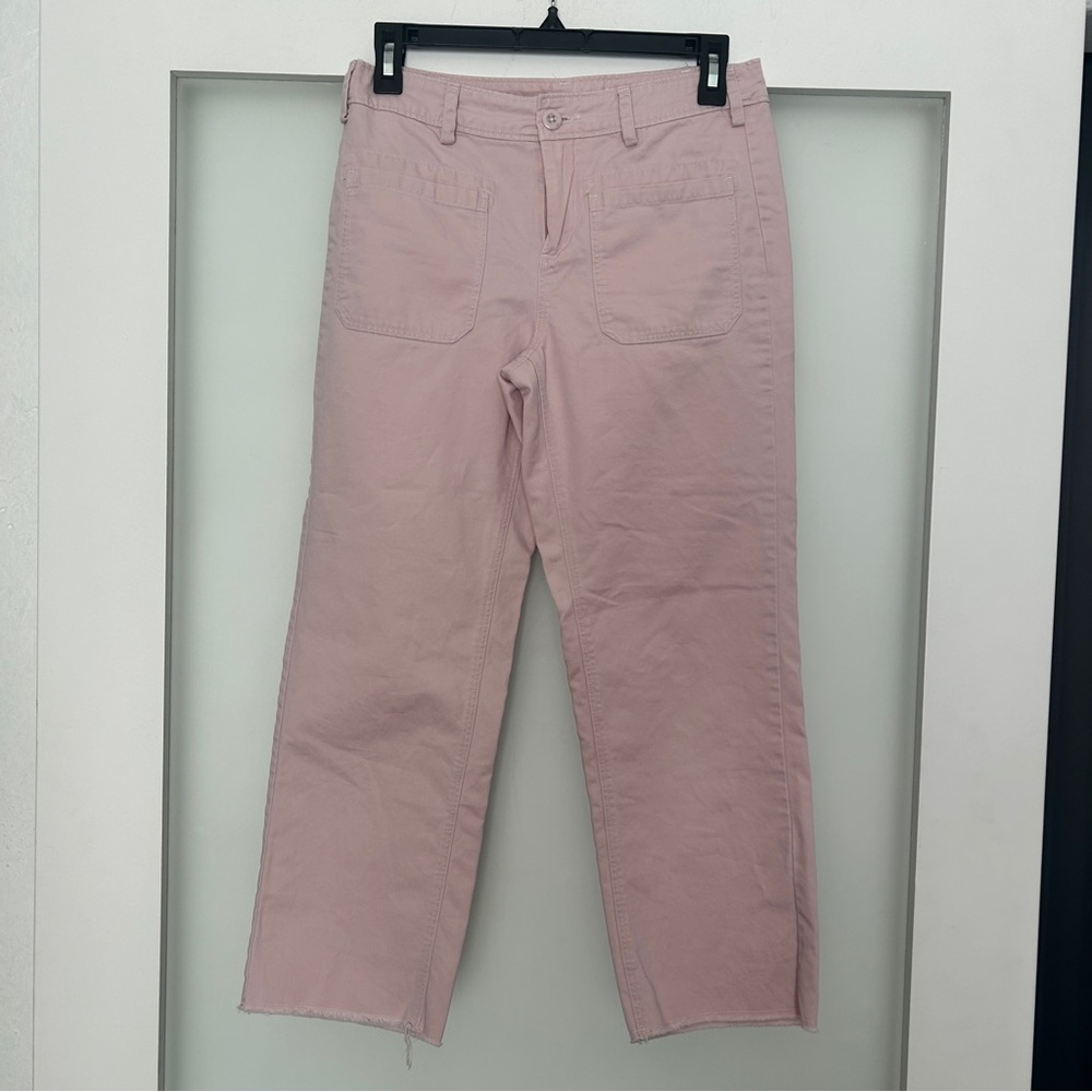 G1 Goods pink twill raw hem ankle cropped pants size 0
